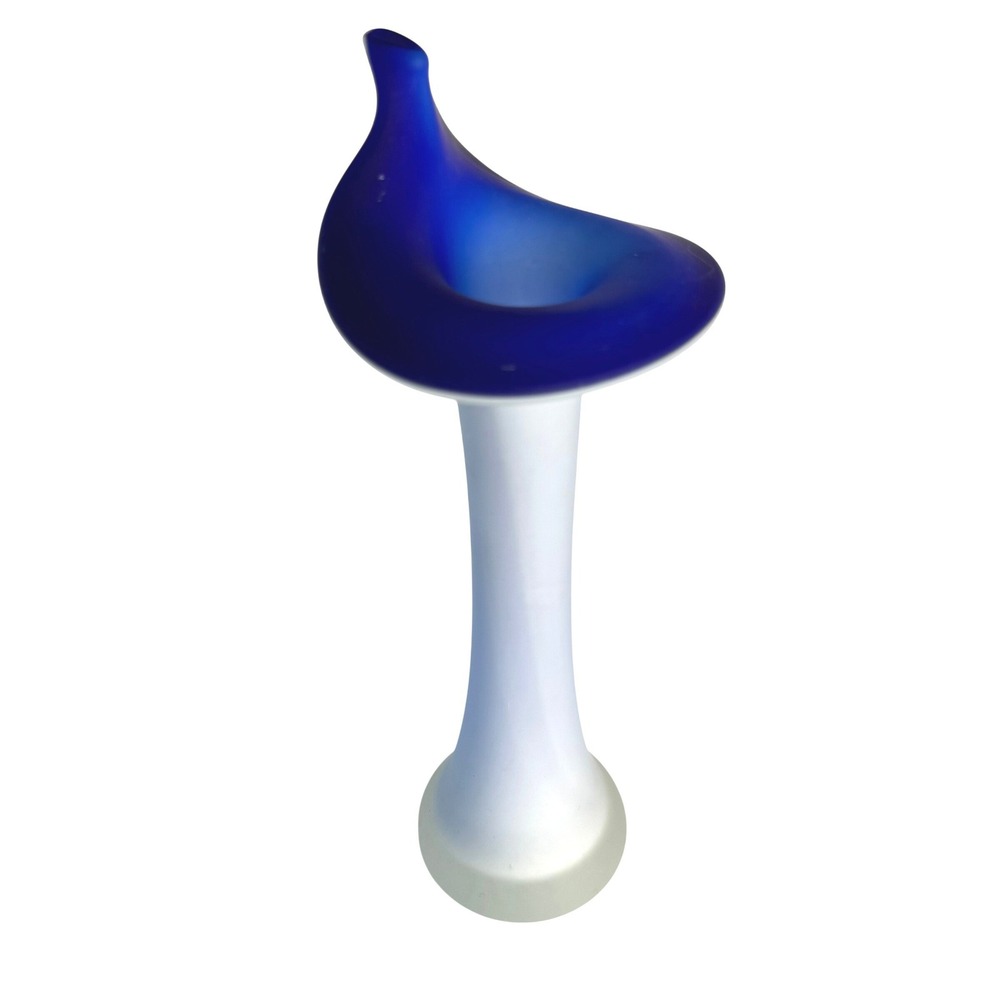 Jack In The Pulpit Vase Cobalt Blue Satin White Twisted Glass Blown Fluted Lily